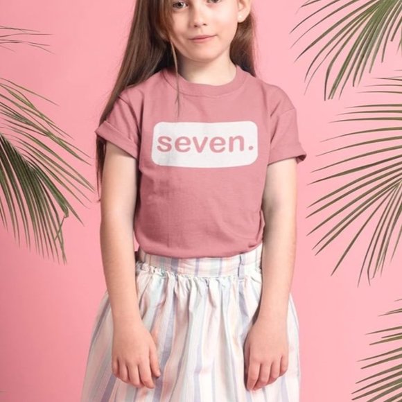 Birthday seventh Seven 7th birthday girls shirt small pink peach tee tshirt top - Picture 7 of 9